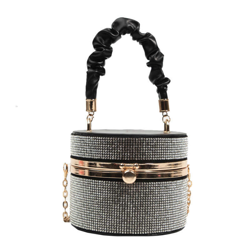 New Style Personality for Women Trendy Simple Mini Shiny Diamond Fashion Bucket Versatile Pleated Chain Shoulder Crossbody Bag