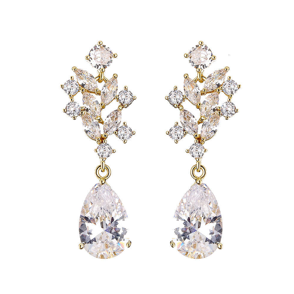 DHpet Women Elegant Luxurious Full Inlaid Marquise Water Drop Zircon Bridal Earrings