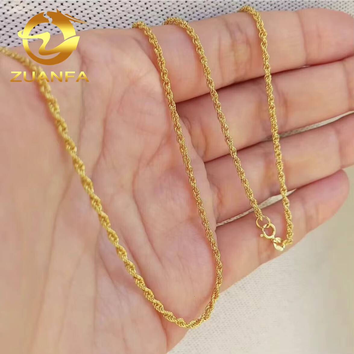 Trendy AU750 18k Solid Real Gold 16mm 18mm 25mm Rope Chain Necklace Link Chain Fashion Jewelry Pure Yellow Gold Rope Chain