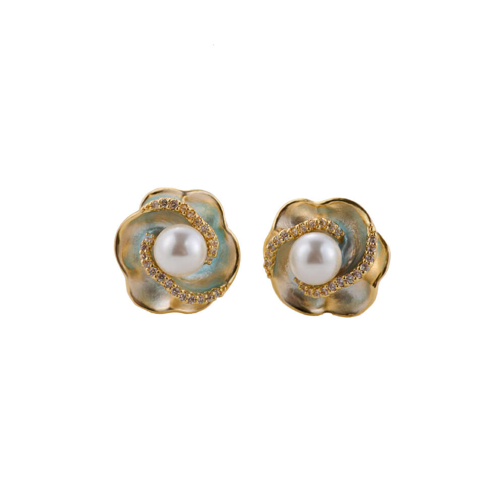 DH collections Copper based Rose Flower Micro - set Zircon & Pearl Earrings for Women H260129