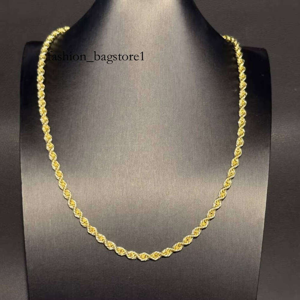 3mm-6mm Solid Rope Hip Hop Style With Custom Size Necklace 10k 14k Real Gold Chain Inlay Moissanite