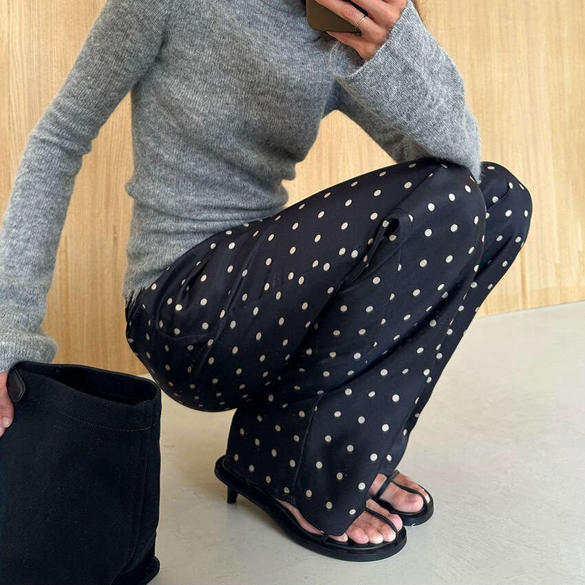 Autumn Winter New Loose Comfortable Polka Dot Long Straight Pants Design Sense Elegant Fashion Casual Commuting B3