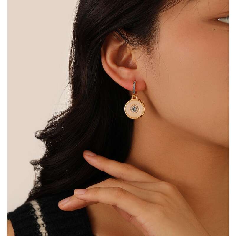 DHpet Unique New Chinese Style Two-Way Wear Micro-Inlaid Zircon Peace Buckle Fashionable Elegant Versatile Earrings