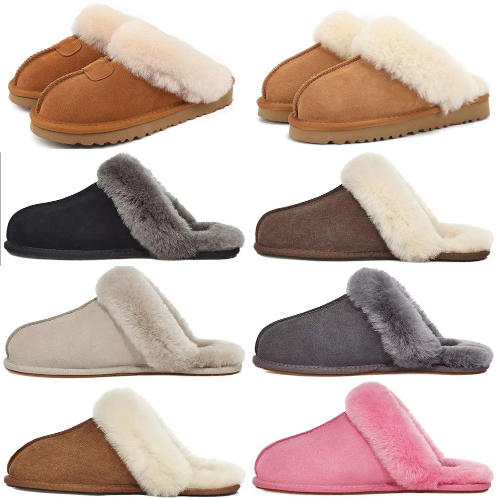 Designer scuffette ii Slippers Chestnut Fur Furry Slides Shearling Mules Women Platform boots Slip-on fluffy Slipper Suede Upper Comfort Winter Home Shoes