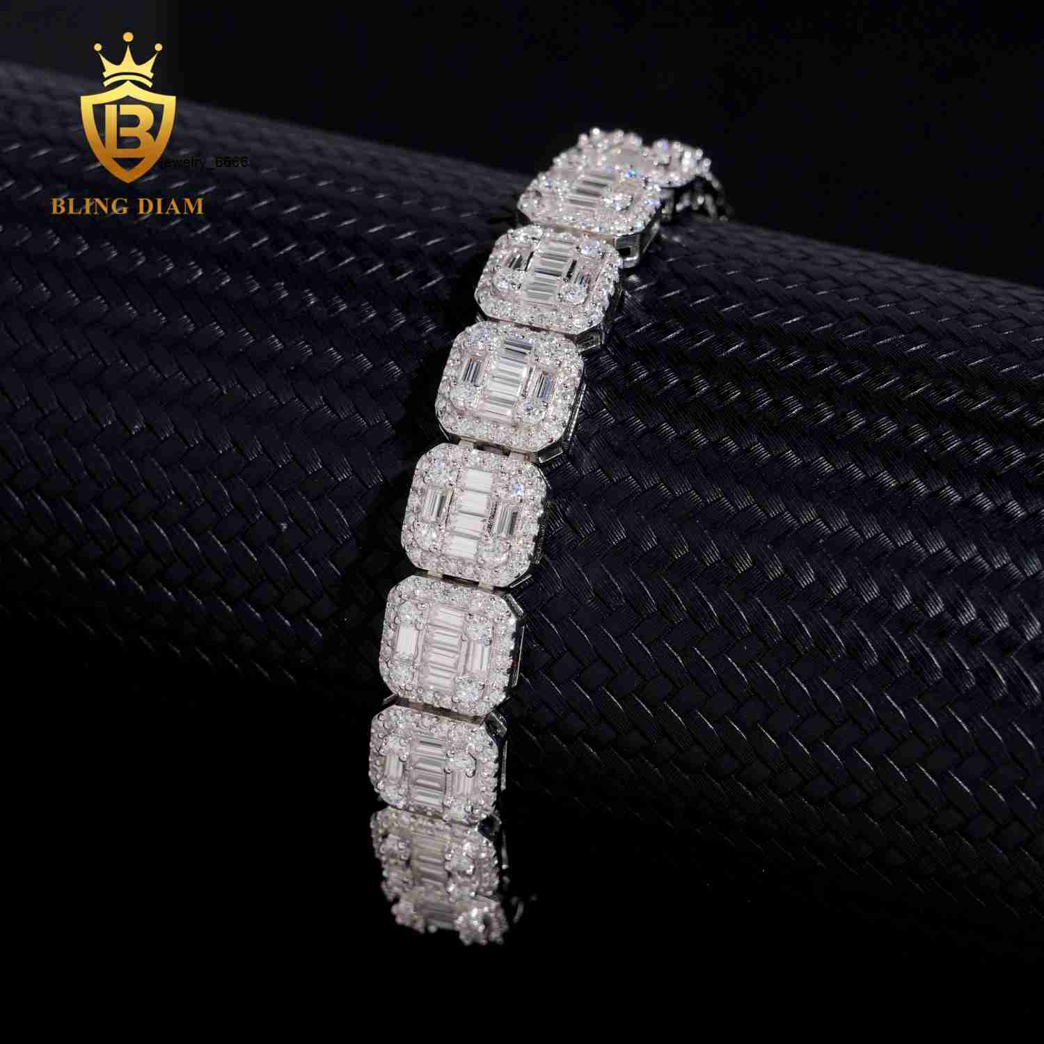 Hot Saling 10mm Moissanite Cuban Chain Pass Diamond Tester VVS Moissanite Hip Hop Bracelet Necklace 925 Sterling Silver with GRA