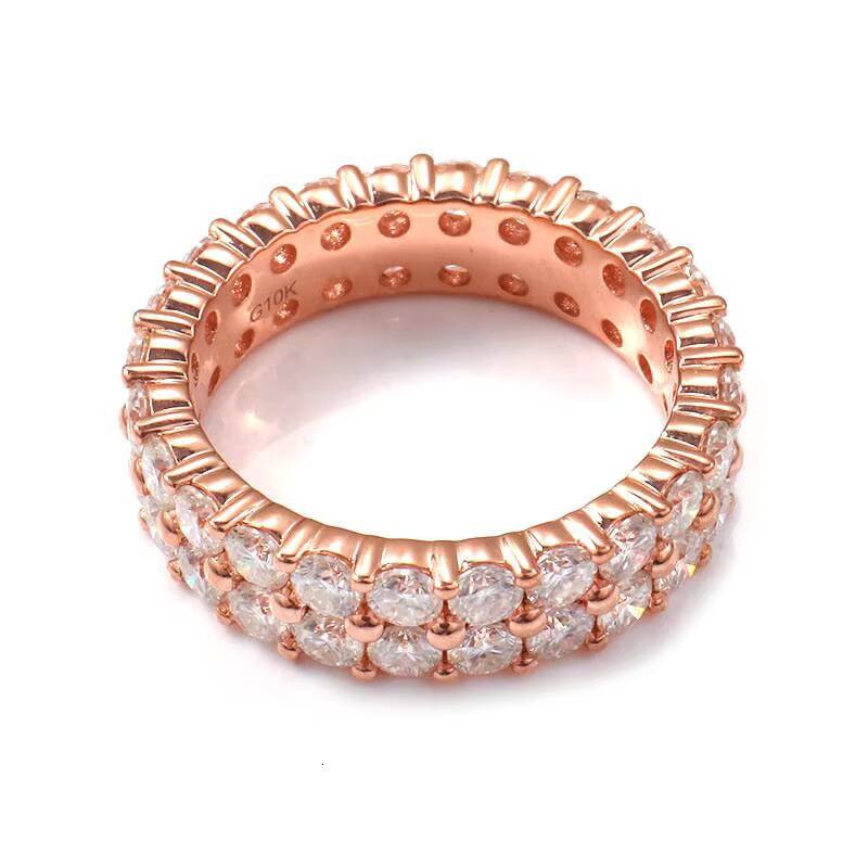 Provence Jewelry 15mm Round Brilliant Cut Moissanite Double Band Ring DEF Color Rose Gold Classic Style