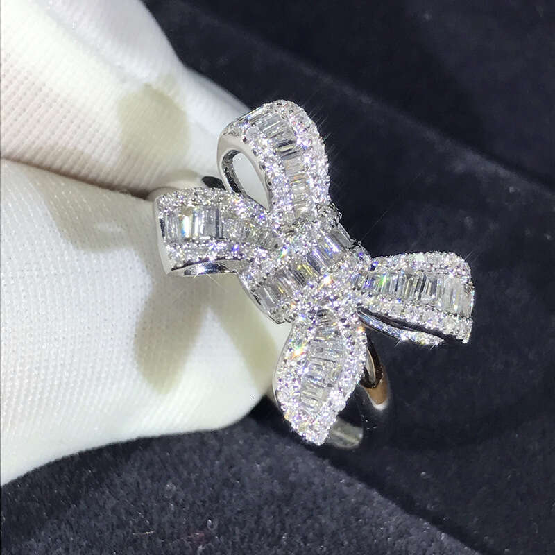 DH collections: 2025 New Bow - knot Step - cut Cubic Zirconia Ring - Aesthetic and Luxurious Simulated Diamond Ring for Women