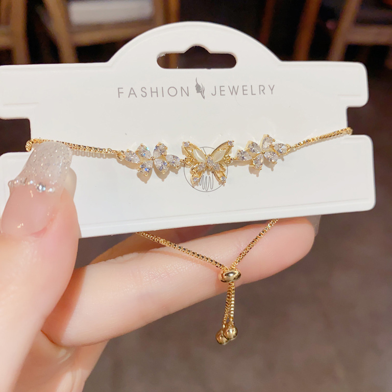 Real Gold Plated Zircon Flower Butterfly Fashionable Elegant Bracelet Niche Versatile High-end Feel Jewelry Mold - view 7
