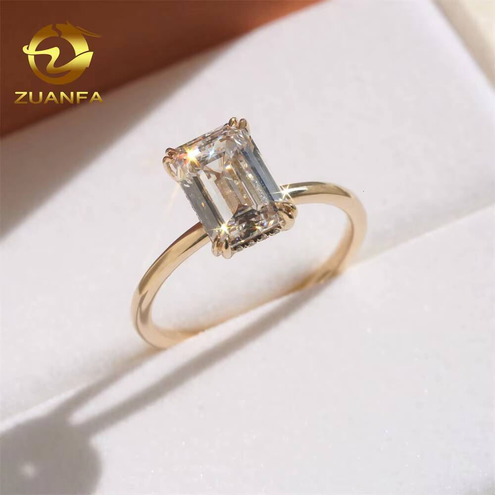 Top Quality Certified Women Wedding Band Fine Jewelry 14K Yellow Gold Emerald Cut Lab Grown Diamond Gold Engagement Ring