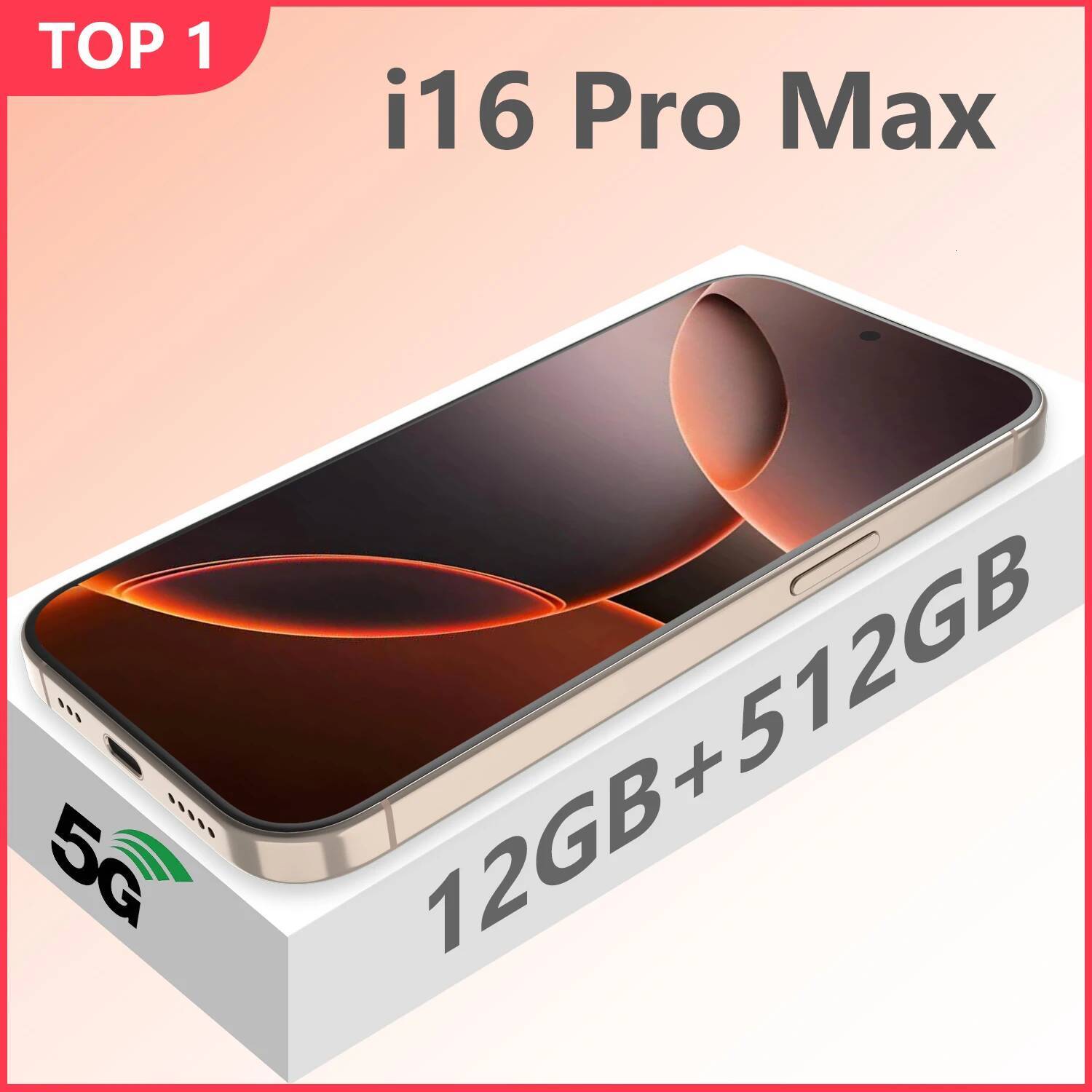 Global Version I16 Pro Max Smartphone Android,6.8'',12GB RAM 512GB ROM,Dual SIM,Mobile phones,Google Play Store,24+48MP,6800mAh high-quality