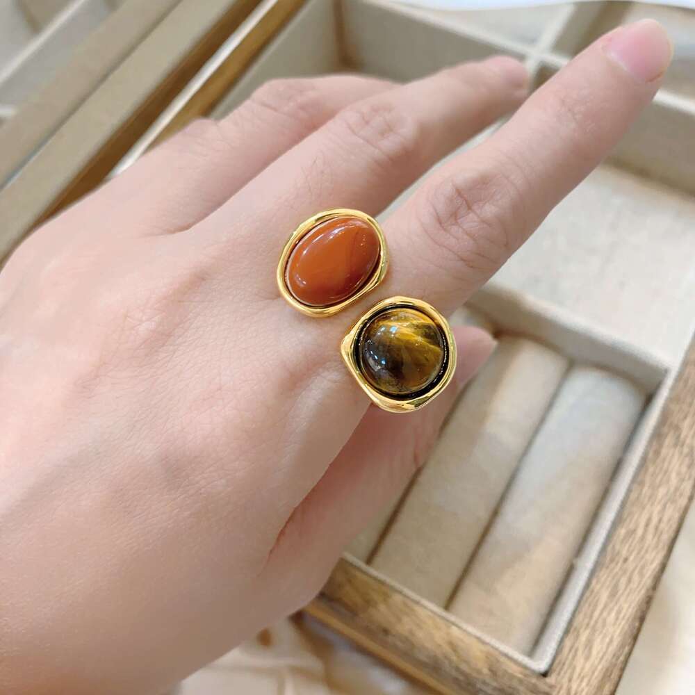 DH collections: 2025 Fall High - end European - American Retro - style Open - ended Rings with Natural Ore Gemstones