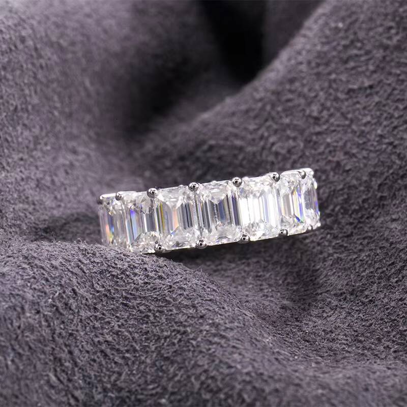 Popular 14k White Gold 4x6 Moissanite Emerald Cut Eternity Band