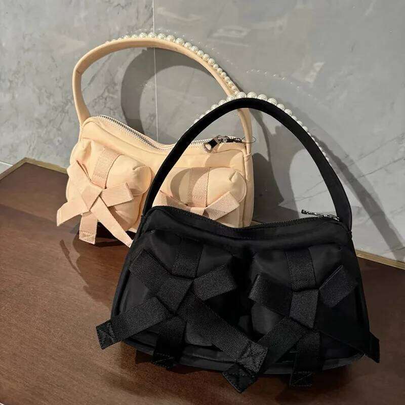 New Pearl Bow Bolsos Mujer Underarm Bag Multi-Function Square Sac Femme Shoulder Bags For Women Casual All-Match Zipper Bolsas