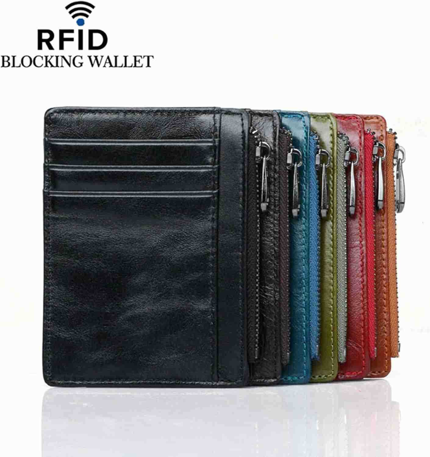 Card Holder Wallet For Men Women Small Minimalist Genuine Leather Wallet Compact RFID Blocking Card Case With Zipper Pocket Z250906