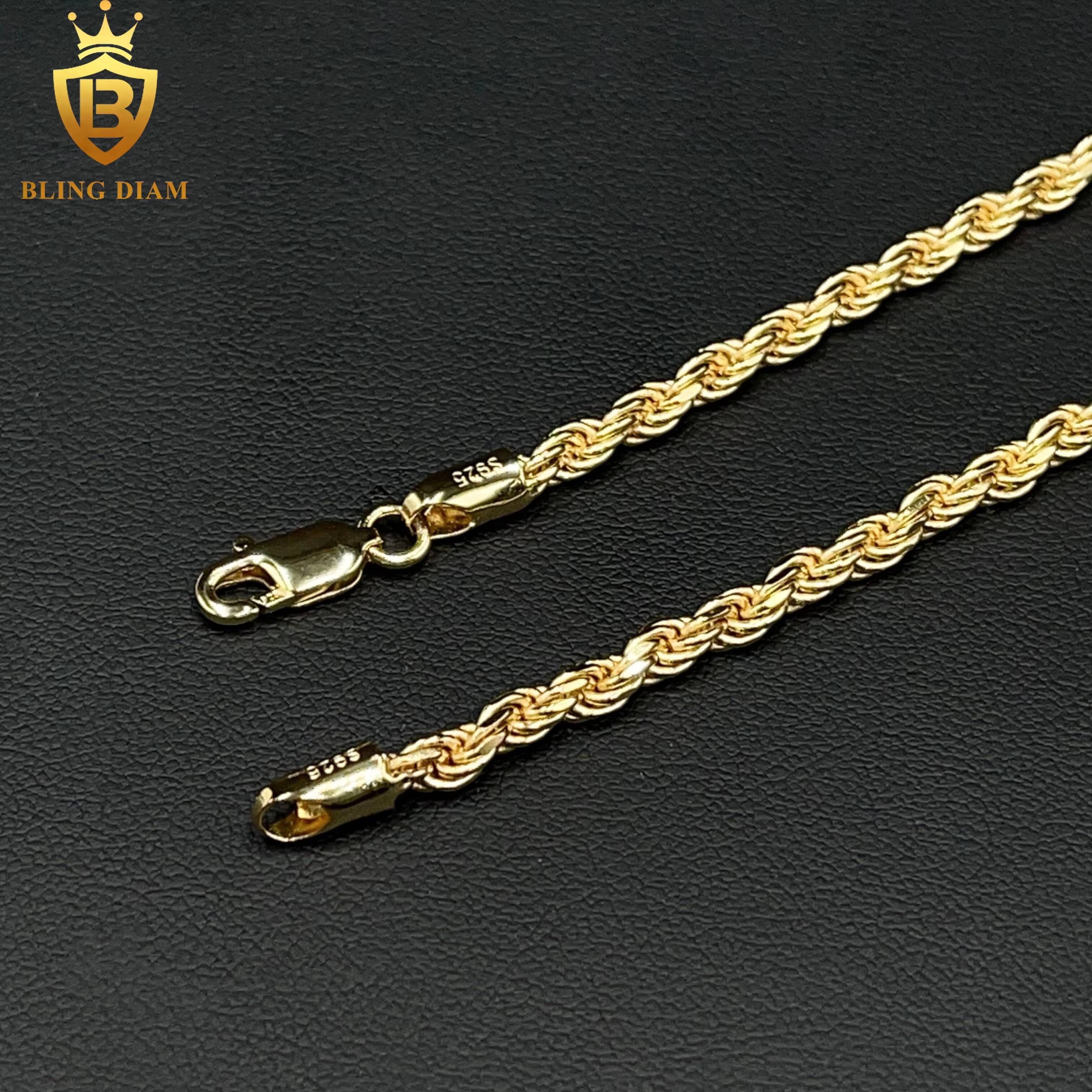 Wholesale 19mm33mm Hip Hop Jewelry 925 Silver 14k 18K Gold Plated Franco Mens Rope Chain Necklace