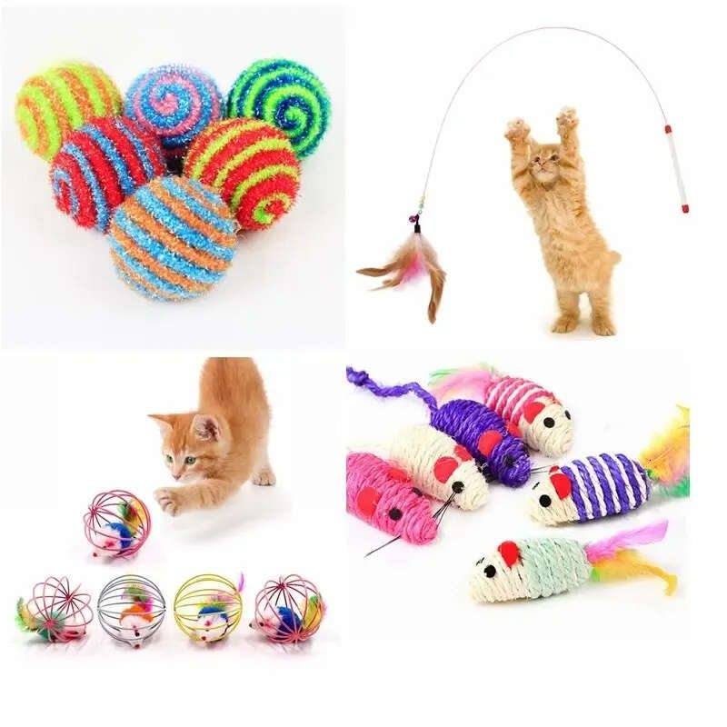 1pc Stick Feather Wand With Bell Mouse Cage Toys Plastic Artificial Colorful Cat Teaser Toy Pet Supplies Random Color Free shipping