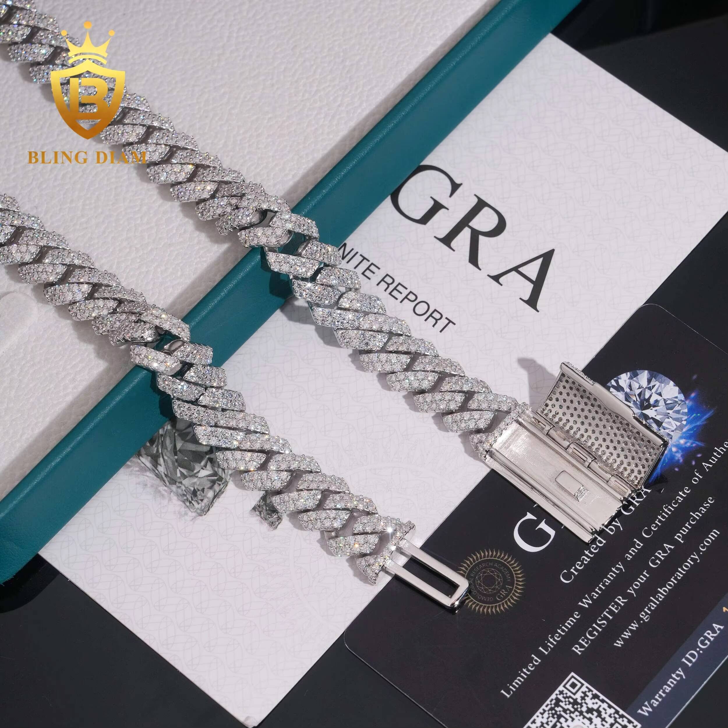 12mm Hip Hop Jewelry 925 Sterling Silver Vvs Moissanite Iced Out Miami Cuban Link Chain Necklace Men