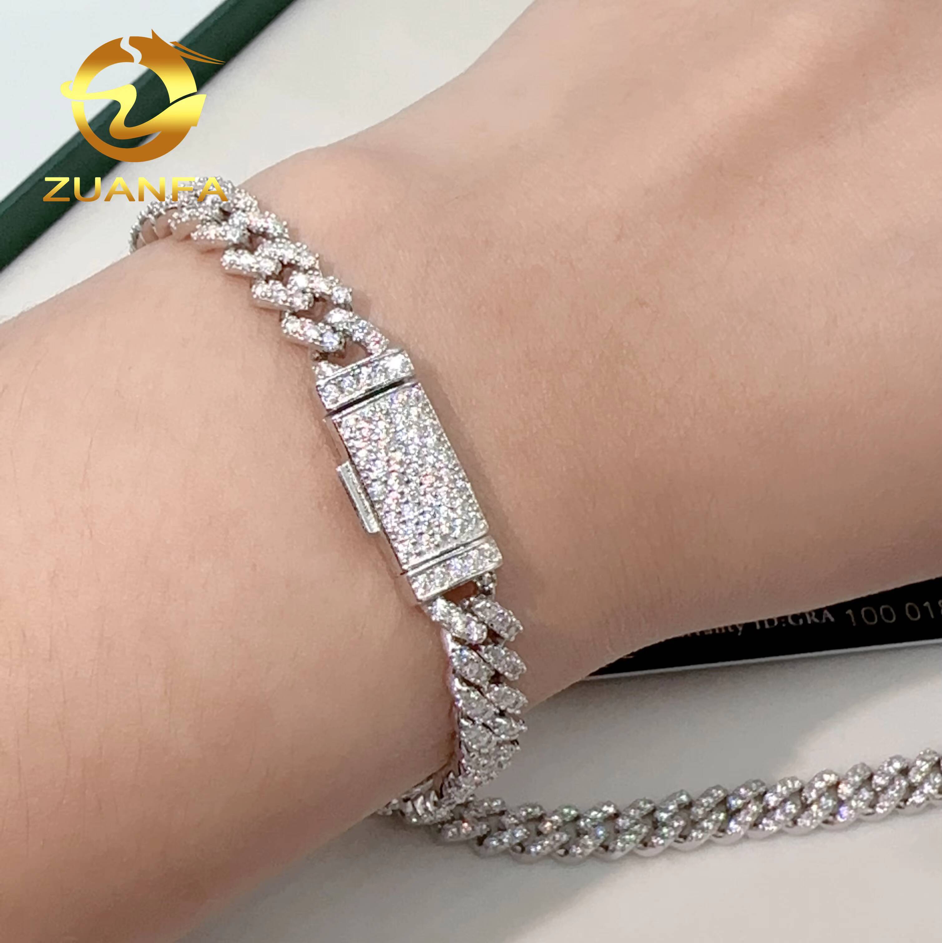 New Hip Pop Jewelry Iced Out 925 Silver Vvs1 65mm Moissanite Diamond Cuban Link Necklace