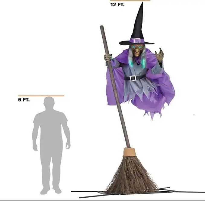 Halloween Decorations Outdoor 12ft Flying Witch Sound Touch Activated Sensor Animatronic Scary Halloween House OrnamentXJ250906