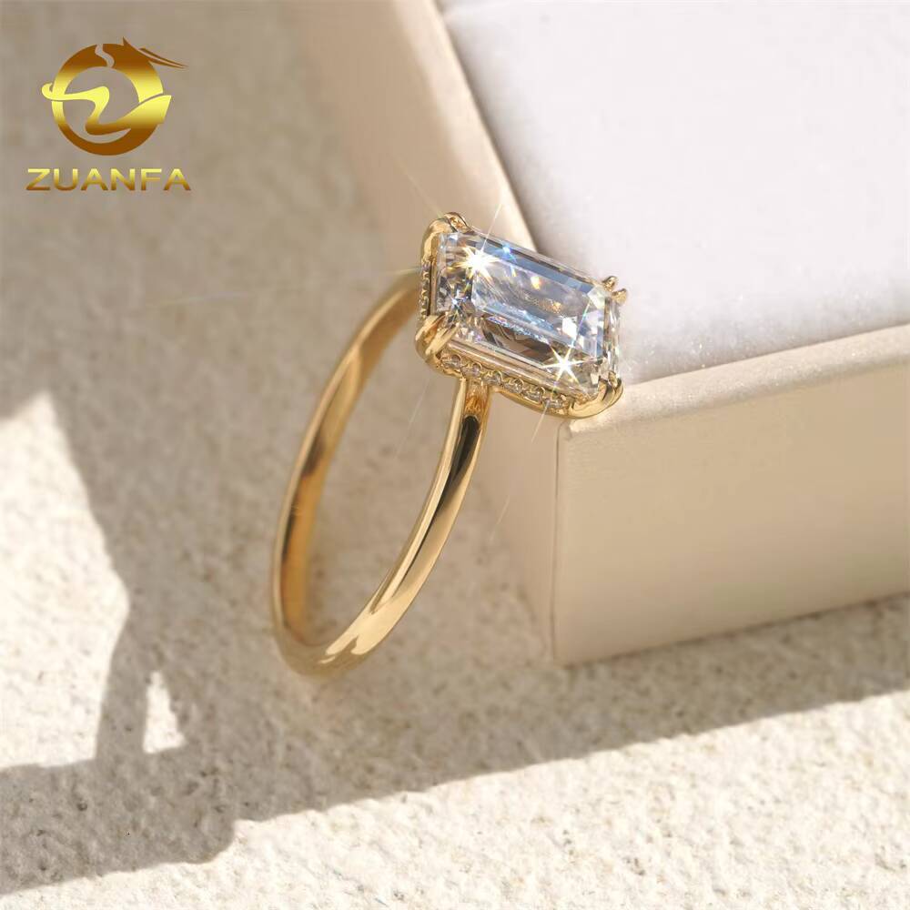 Top Quality Certified Women Wedding Band Fine Jewelry 14K Yellow Gold Emerald Cut Lab Grown Diamond Gold Engagement Ring