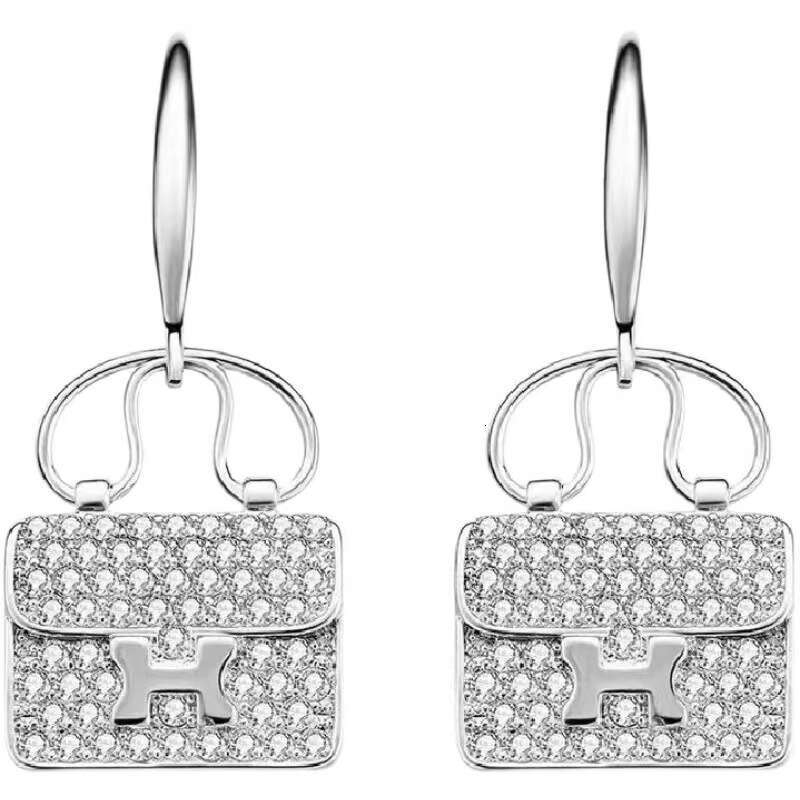 DHpet 2025 New H Letter Bag Necklace for Women Full Dia Rose Gold Clavicle Chain Sier Fashion Personality Earrings Internet Celebrity Hot