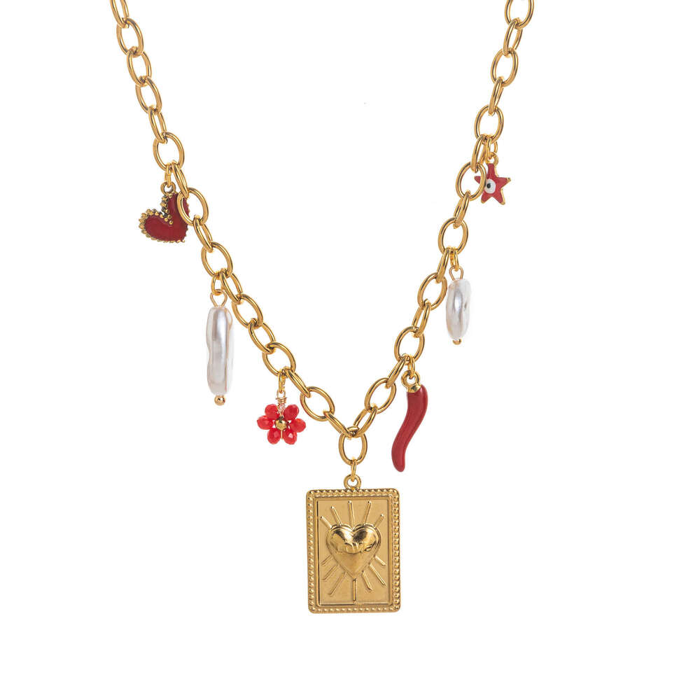 DHpet Personalized Knotted Rope Chain Lotus Feather Pendant Vacuum Electroplating Color Retention Fashion Ins Necklace