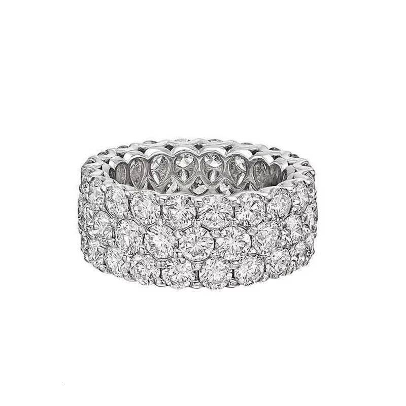 Three Rows 14k White Real Gold Mens Moissanite Ring