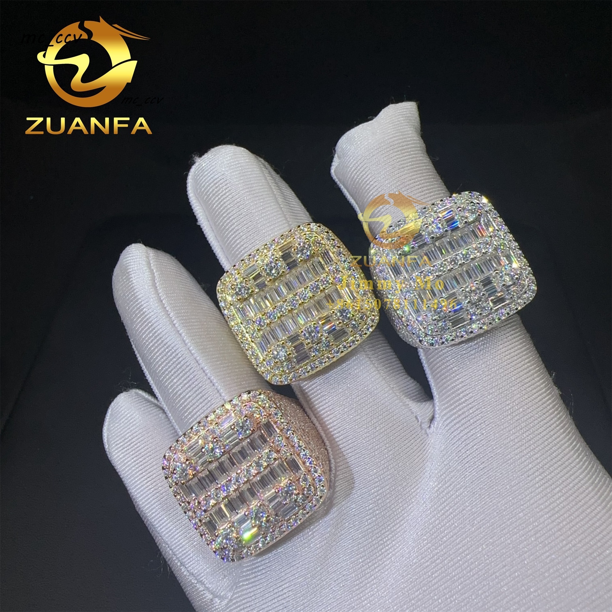 American Rapper Jewelry Hip Hop 925 Silver Iced Out Men Diamond Ring Baguette Moissanite Diamond Custom Hip Hop Ring Men