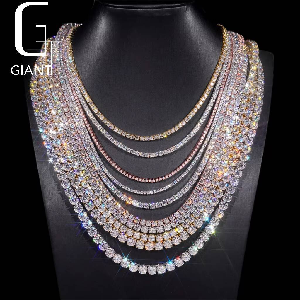 Hot Selling Hip Hop Iced Out Jewelry S925 3mm 4mm 5mm 65mm VVS1 Moissanite Diamond Tennis Chain Necklace