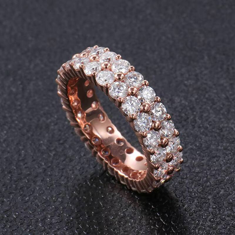 Provence Jewelry 15mm Round Brilliant Cut Moissanite Double Band Ring DEF Color Rose Gold Classic Style