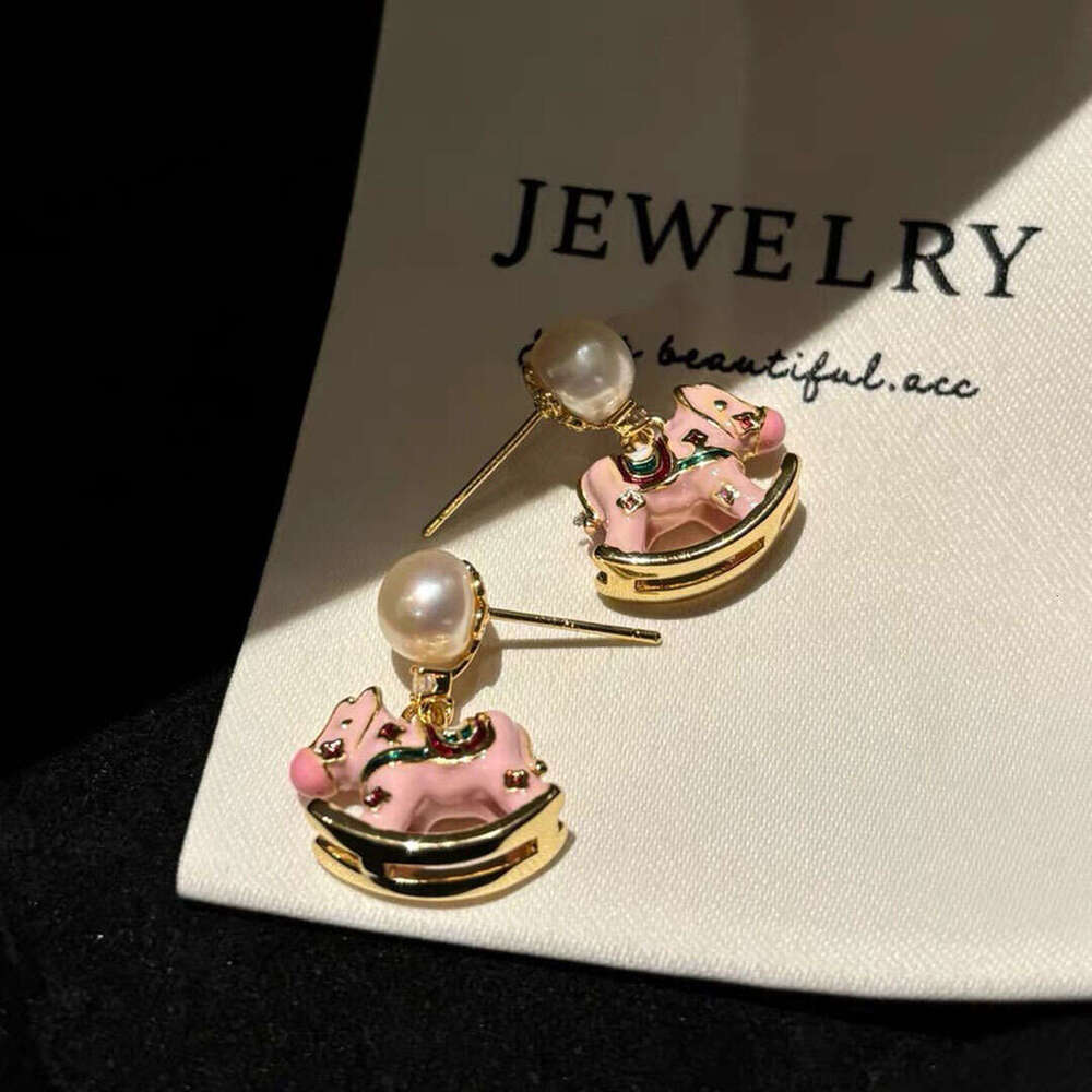 DHCollections Natural Freshwater Pearl Earrings for Women, Niche Cute Design, Colorful Enamel Pony Stud Earrings, New Style