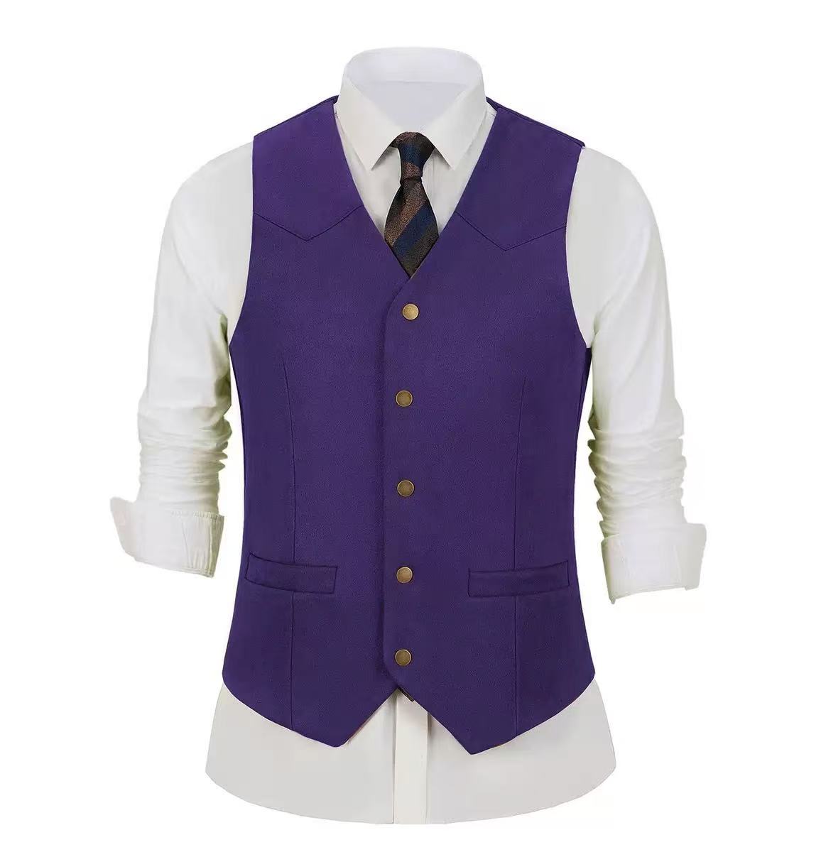 T1645 Men's Vest Korean Style Fashion Single-Breasted Sleeveless Jacket Vest Men's Western Cowboy Waistcoat
