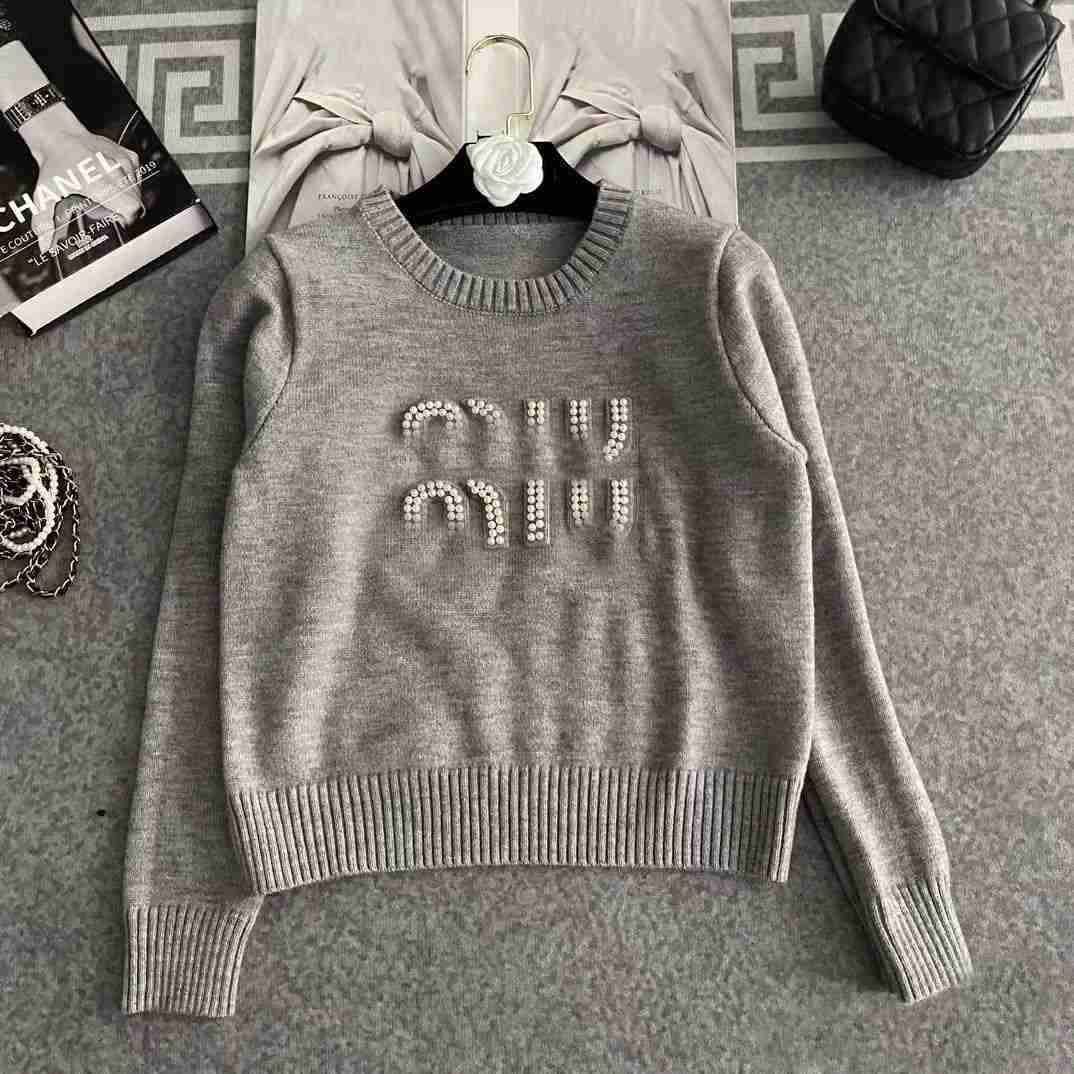 casual designer womens sweaters letter embroidered women round neck sweater long miumius miuly miuly miumiue sleeve knitted jackets luxury autumn sweaters20 AGU6