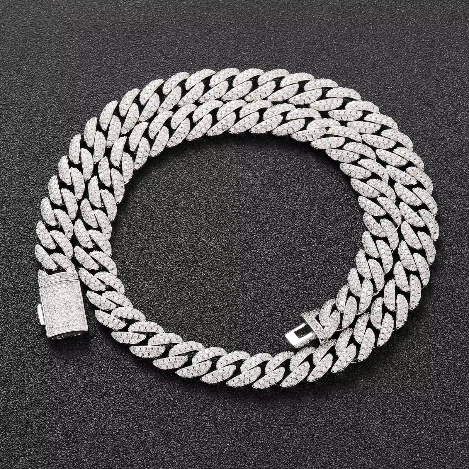 BES 10MM 925 Silver Moissanite Hot Sale Pass Diamond Tester Vvs Moissanite Jewelry Necklace Bracelet Women Cuban Link Chain