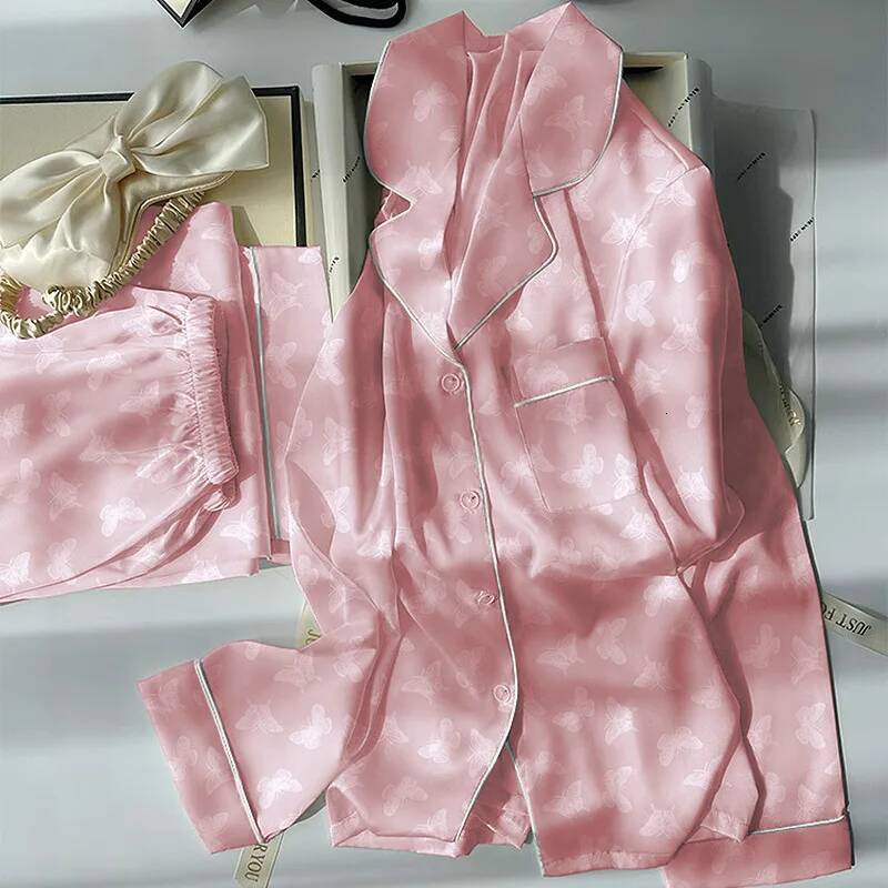 2025 Women's New Spring/Summer Sweet French Ins Style Luxury Ice design Silk Sleepwear Long Sleeve Long Pants Thin Designer Home Clothing Set