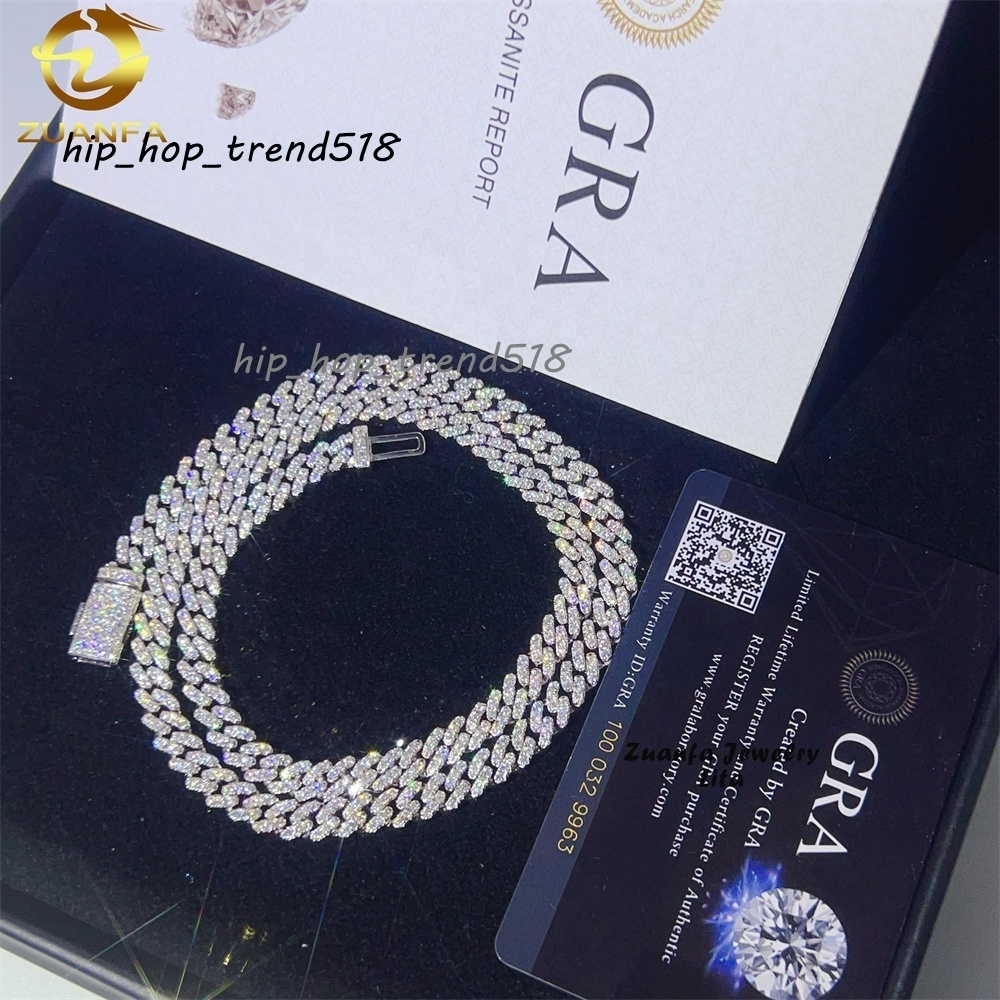 Wholesale Price White Gold One Row Stone Thin 6mm Silver VVS Moissanite Diamond Cuban Link Chain