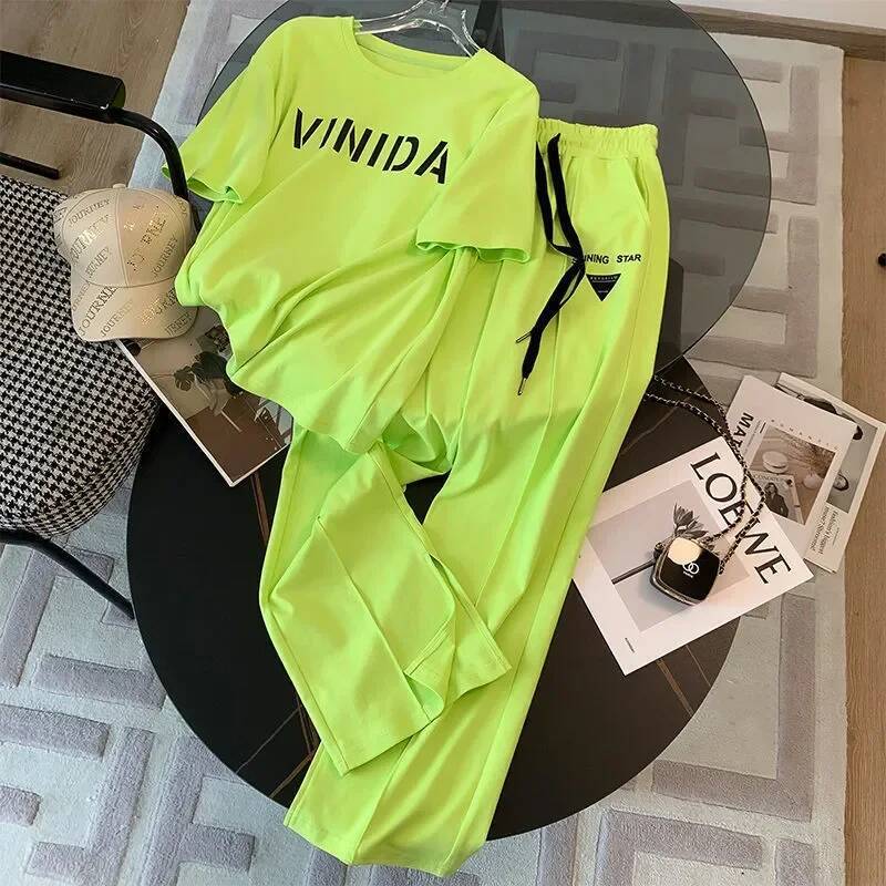 2025 Summer New design Fashion Women's S Set Loose Fashion Top Sports Wide Leg Pants Designer Two Piece Set