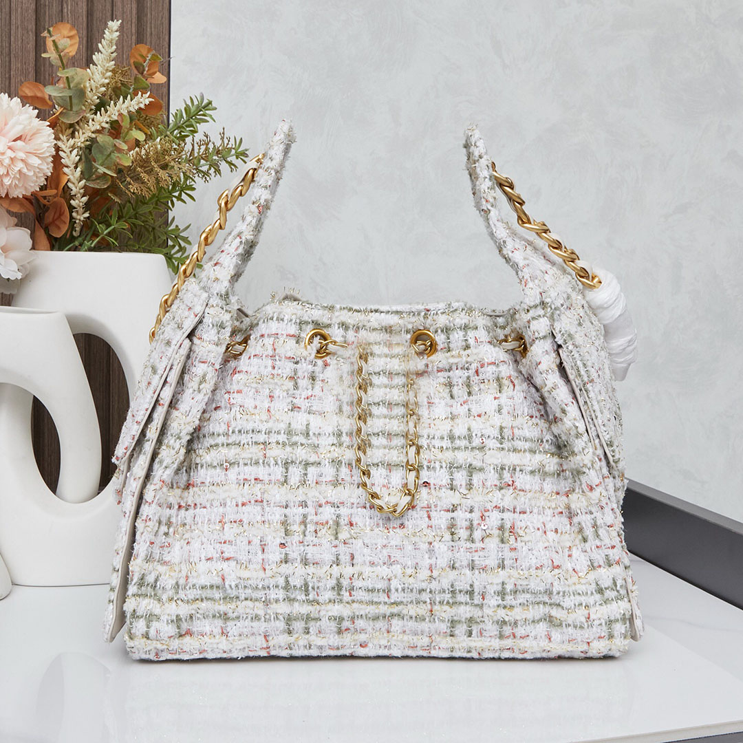 Designer Bag 25Bag 25A Tweed Coarse Floral Twill Shoulder Bag Hobo Tweed Bag Drawstring Chain Bucket Bag Bag High-Capacity Luxury Woven Bag Crossbody Bag 2025 New