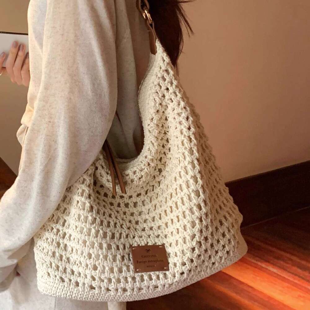 Nanfeng Chio2nd Sunset Afterglow Tote for Women Summer Hollow Woven Lazy Relaxed Feel Shoulder Bag