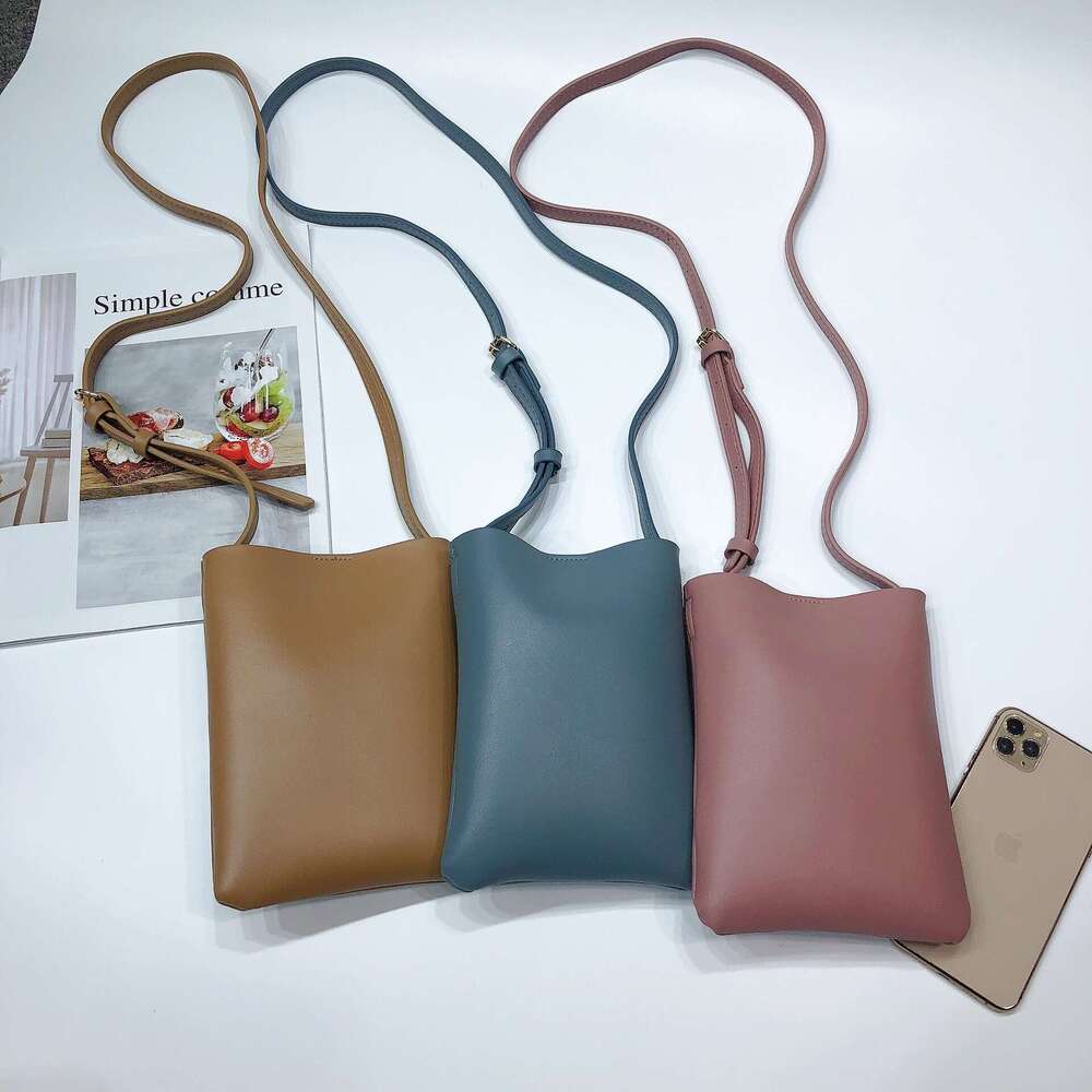 2022 Korean Version Casual Crossbody Phone Simple Stylish Vertical Soft Leather Solid Color Single Shoulder Women's Bag