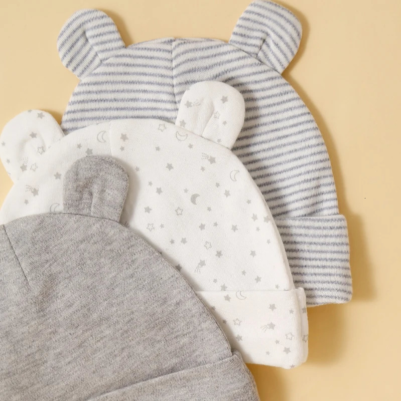 Three Piece Babys Hat 100 Cotton Soft and Comfortable Cap Fashionable Simple born Headgear 250906