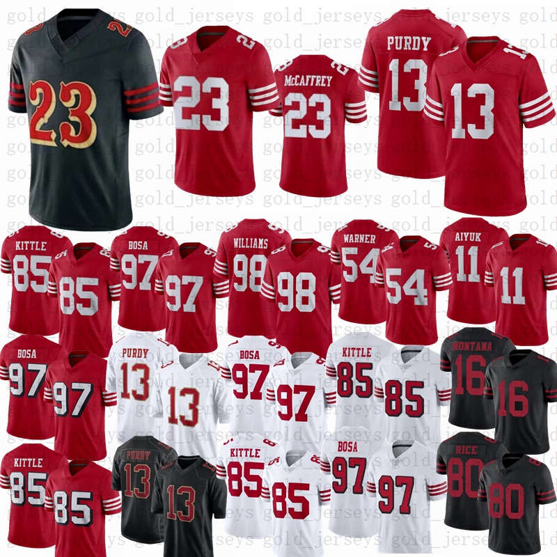 2025 New 13 Brock Purdy Christian McCaffrey George Kittle Football Jersey Nick Bosa Fred Warner Jerry Rice Joe Montana Aiyuk Mykel Williams