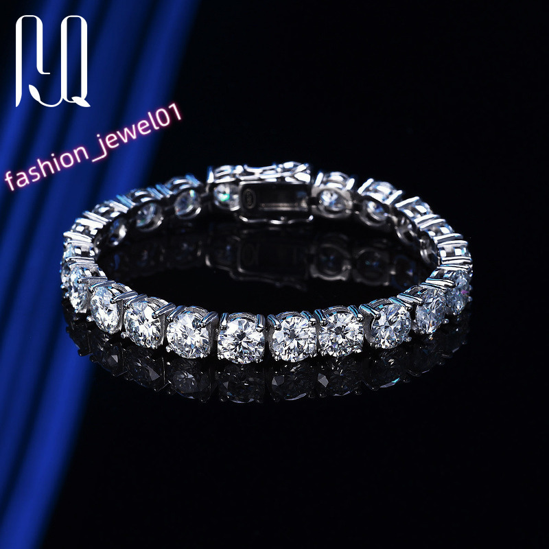 PYQ Wholesale 65mm 8mm Iced Jewelry 925 Sterling Silver VVS Graded Mossanite Moissanite Diamond Tennis Chain Bracelet Gift