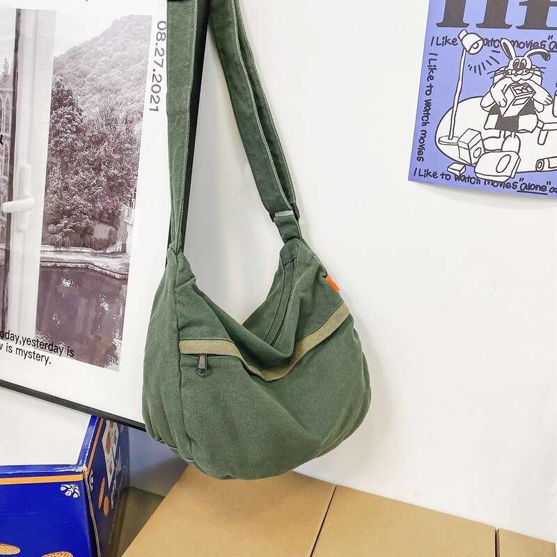 Women's Washed Canvas Fashion Trend Large Capacity Workwear Crossbody Harajuku Artistic Shoulder Bag for Men
