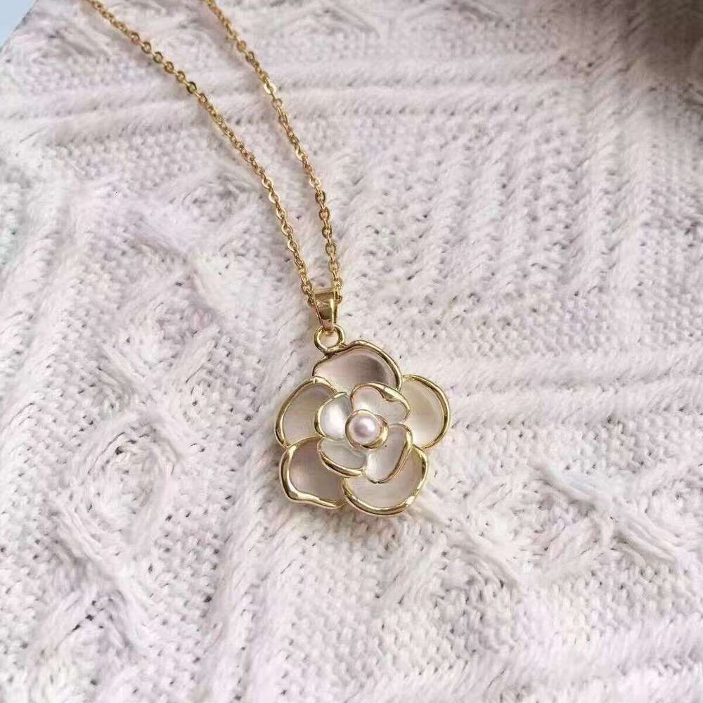 DHpet Camellia Necklace for Women Spring Summer 2023 New Pearl Pendant Style Clavicle Light Niche Sweater Chain