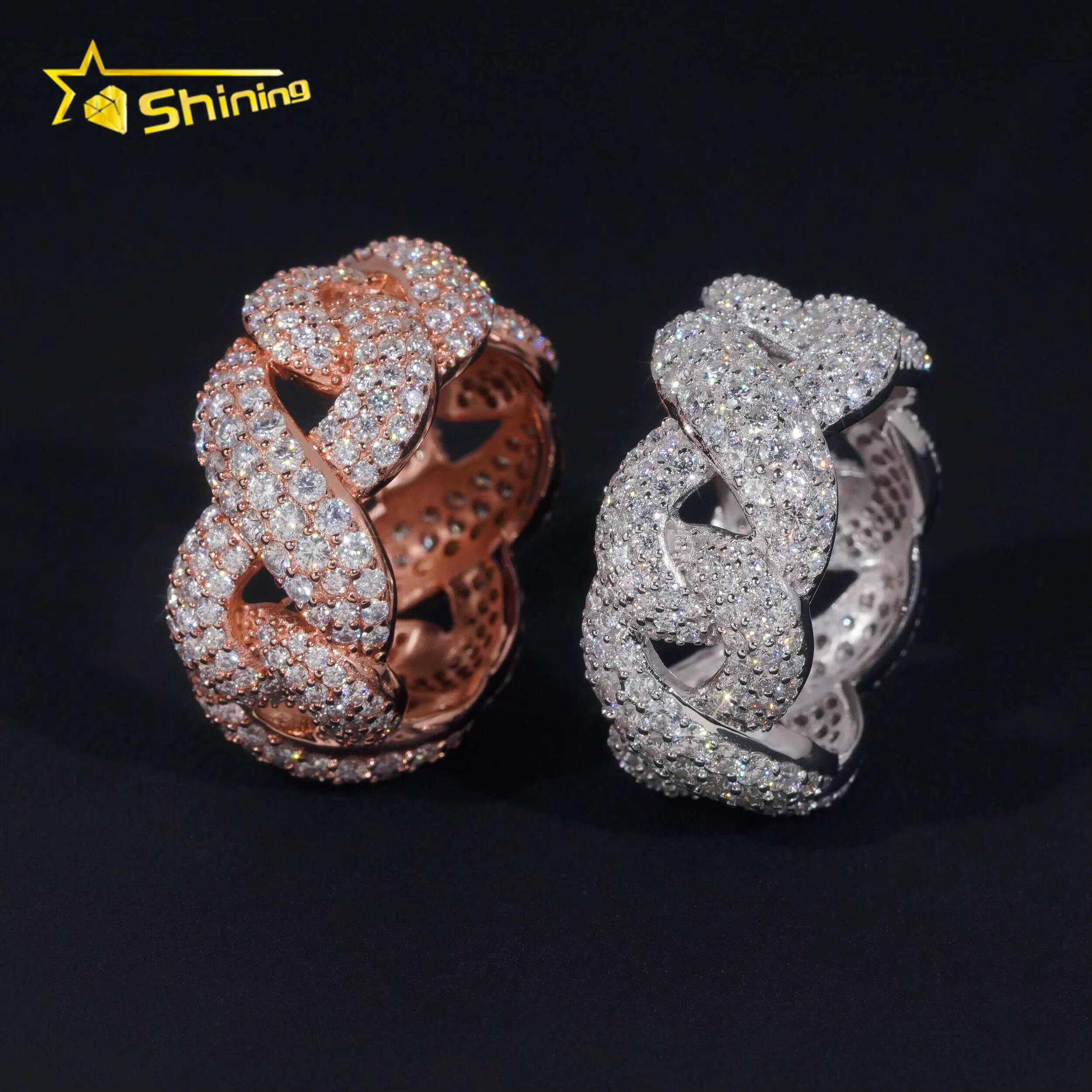 New Style Pass Diamond Tester Hip Hop Jewelry 925 Silver Fully Iced VVS Diamond Infinity Moissanite Cuban Ring