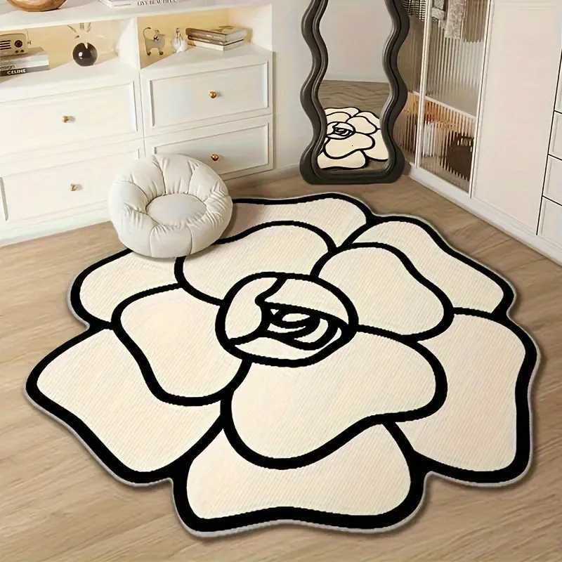 Luxurious 1pcs Floral Carpet Vintage Camellia Shaped Rug for Living Room Sofa Tea Table AntiSlip Floor Mat Home Decor Indoor Use Y251105