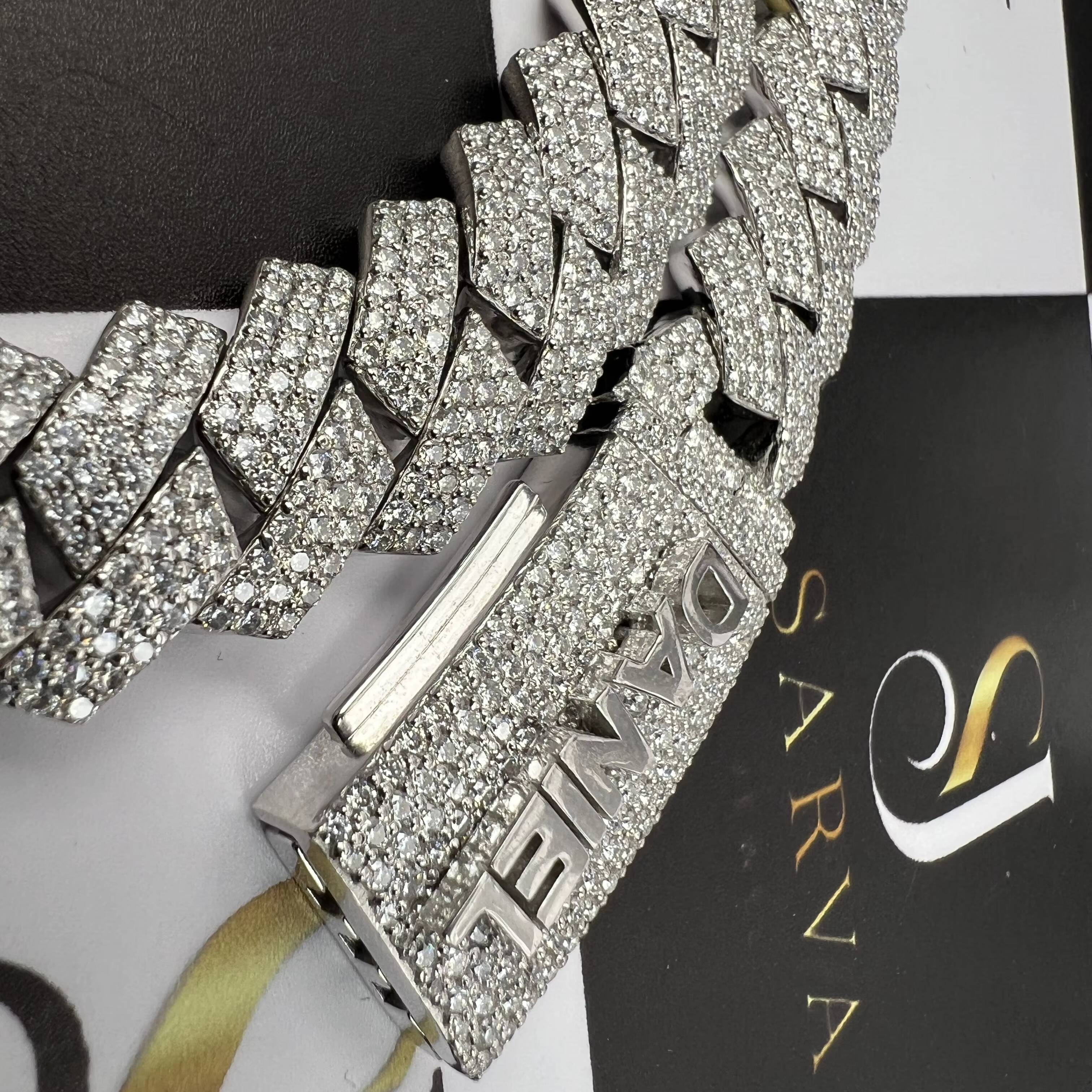 VVS Moissanite 925 Silver Heavy Thick Necklace Chains 20mm Big Stone Cuban Link Chain IGI Iced Out Hip Hop Fine Jewelry for Men