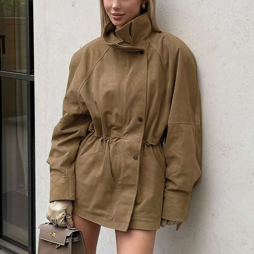 Winter New Loose High Collar Waist-Cinching Suede Mid-Length Jacket Coat With Design Sense And Fashionable Temperament B3