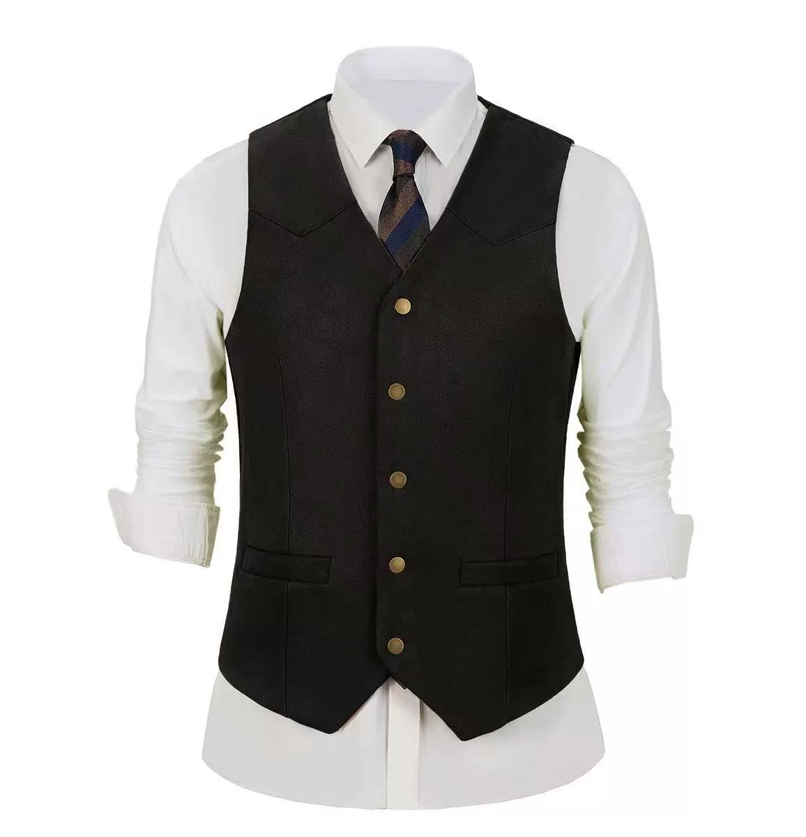 T1656 Men's Vest Korean Style Fashion Single-Breasted Sleeveless Jacket Vest